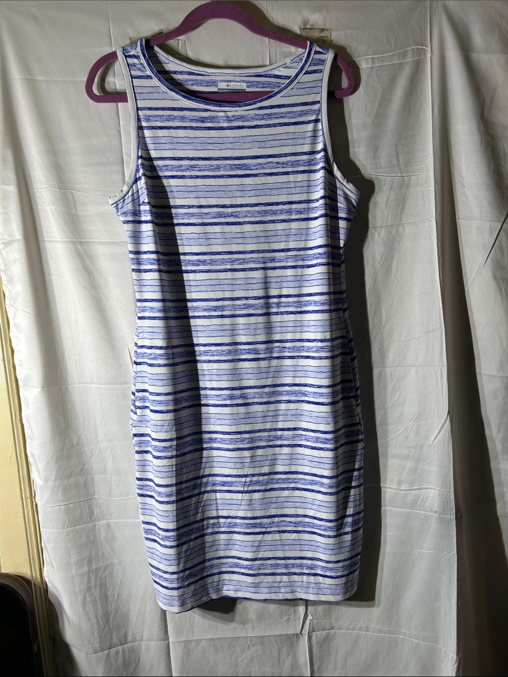 Columbia Blue and White Striped Sleeveless Midi Dress